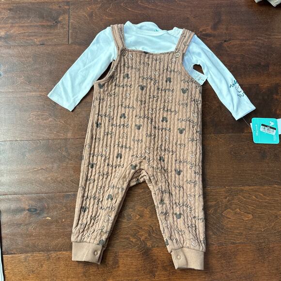 Disney Baby Boys Girls 12 Month Romper Outfit Mickey Mouse Quilted Brown NEW - Picture 1 of 5